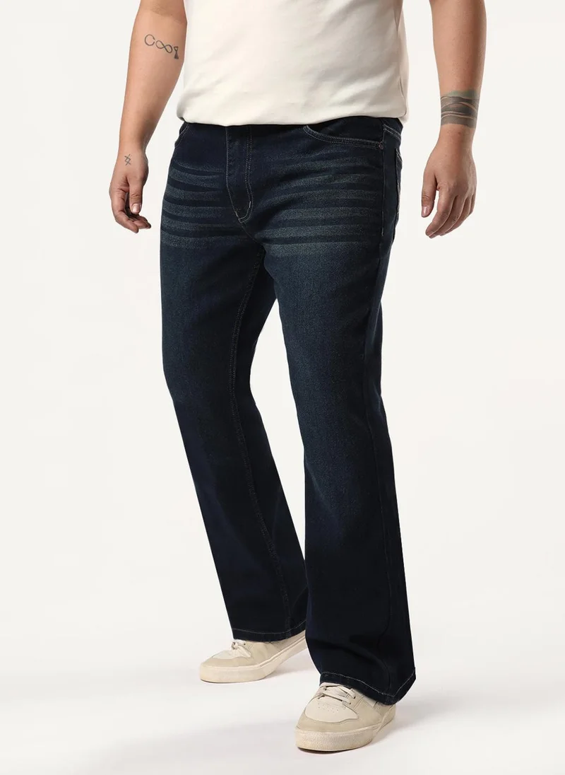 Urbano Fashion Urbano Plus Men's Dark Blue Bootcut Fit Mid Rise Heavy Washed Jeans Stretchable